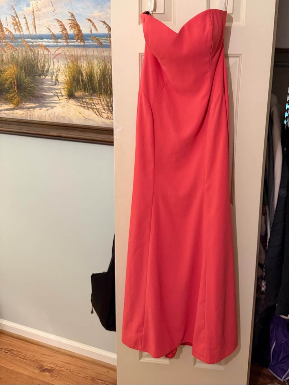 Strapless Coral Pink Evening Gown